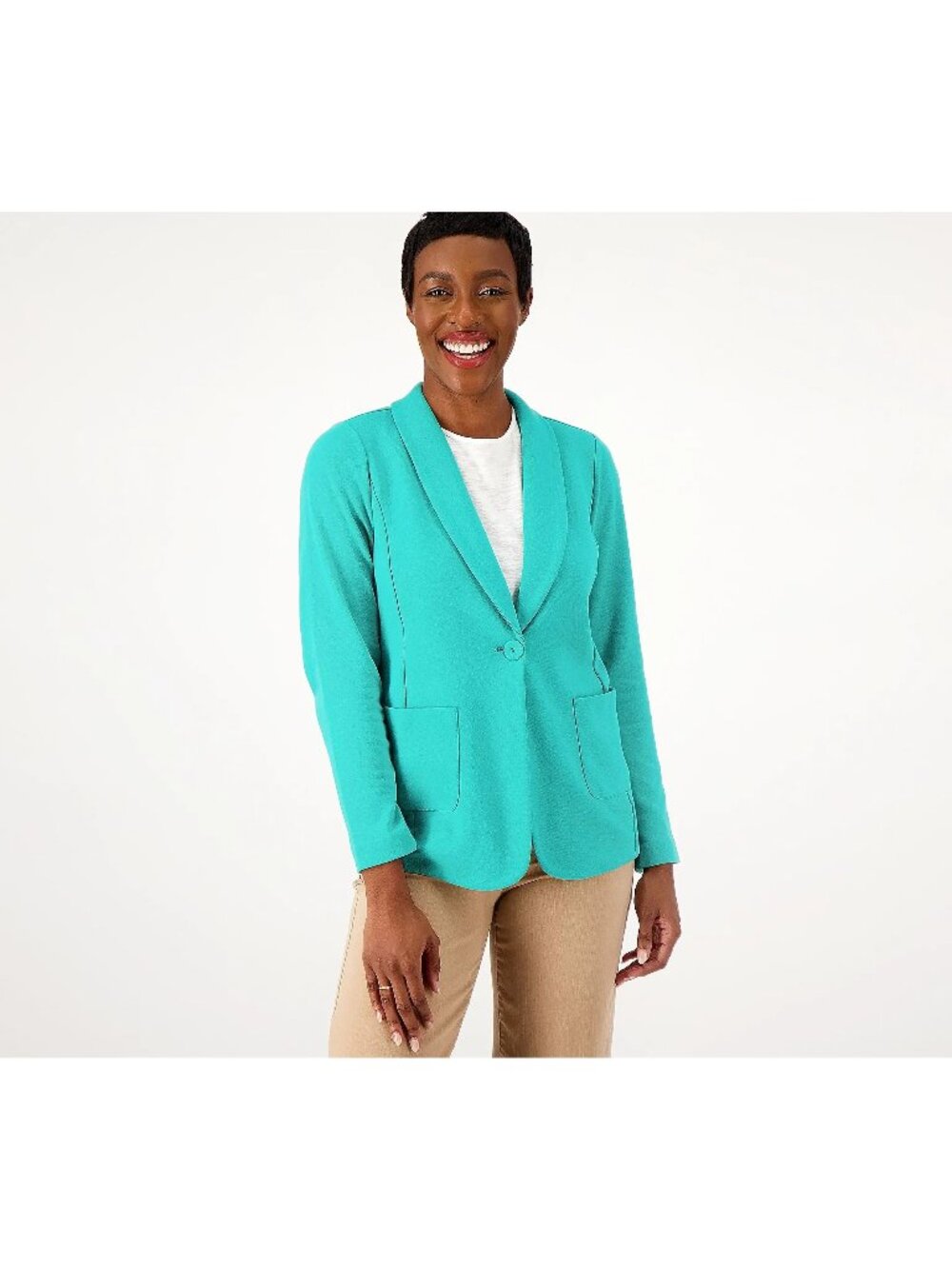 Susan Graver Weekend Marina Knit Blazer 4X Regular Raw Turquoise Career Office